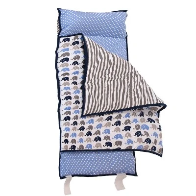 Bacati - Elephants Blue Gray Navy Toddler Nap Mat 3 Bacati - Elephants Blue Gray Navy Toddler Nap Mat - Image 3