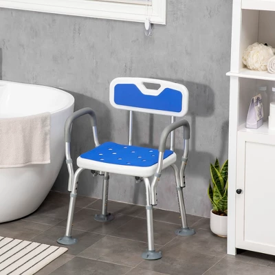 HOMCOM EVA Padded Shower Chair With Arms And Back, Bath Seat With Adjustable Height, Anti-slip Shower Bench For Seniors, Disabled, Tool-Free Assembly 1 HOMCOM EVA Padded Shower Chair With Arms And Back, Bath Seat With Adjustable Height, Anti-slip Shower Bench For Seniors, Disabled, Tool-Free Assembly