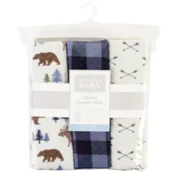 Hudson Baby Infant Boy Quilted Cotton Swaddle Wrap 3pk, Moose Bear, 0-3 Months