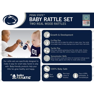 Baby Fanatic Wood Rattle 2 Pack - NCAA Penn State Nittany Lions Toy Set 2 Baby Fanatic Wood Rattle 2 Pack - NCAA Penn State Nittany Lions Toy Set - Image 2