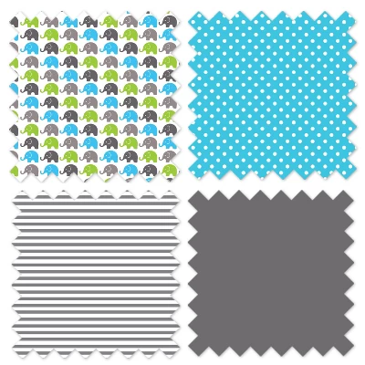 Bacati - Elephants Aqua/Lime/Gray 6 Pc Crib Bedding Set With Long Rail Guard Cover 2 Bacati - Elephants Aqua/Lime/Gray 6 Pc Crib Bedding Set With Long Rail Guard Cover - Image 2