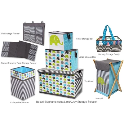Bacati - Elephants Aqua/Lime/Gray Collapsible Laundry Hamper 4 Bacati - Elephants Aqua/Lime/Gray Collapsible Laundry Hamper - Image 4