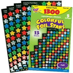 Trend Enterprises Colorful Foil Stars SuperShapes Stickers, Pack Of 1300