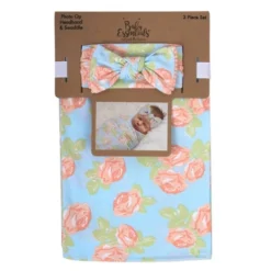 Baby Essentials Floral Swaddle Blanket And Headband Set