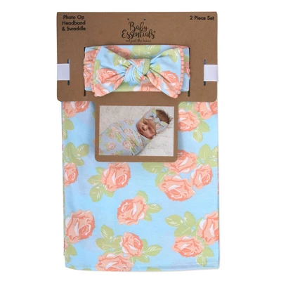 Baby Essentials Floral Swaddle Blanket And Headband Set 1 Baby Essentials Floral Swaddle Blanket And Headband Set