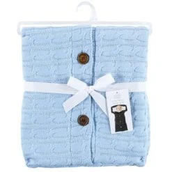 Hudson Baby Infant Boy Faux Shearling Knitted Baby Lounge Stroller Wrap Sack, Light Blue, One Size
