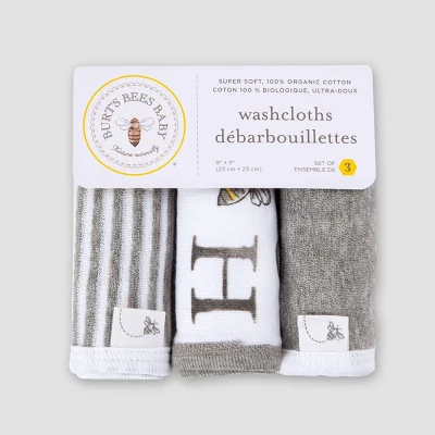 Burt's Bees Baby Burt's Bees Baby® Set Of 3 A-Bee-C Washcloths - Gray 1 Burt's Bees Baby Burt's Bees Baby® Set Of 3 A-Bee-C Washcloths - Gray
