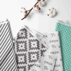 Bacati - Love Gray Mint 6 Pc Crib Bedding Set With Long Rail Guard Cover