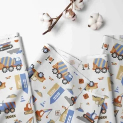 Bacati - Construction Yellow Orange Blue Gray 3 Pc Toddler Bed Sheet Set