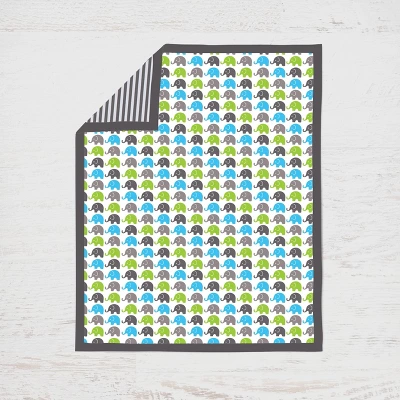 Bacati - Elephants Aqua/Lime/Gray 6 Pc Crib Bedding Set With Long Rail Guard Cover 4 Bacati - Elephants Aqua/Lime/Gray 6 Pc Crib Bedding Set With Long Rail Guard Cover - Image 4