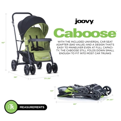 Joovy Caboose Sit And Stand Tandem Double Stroller, Appletree 2 Joovy Caboose Sit And Stand Tandem Double Stroller, Appletree - Image 2
