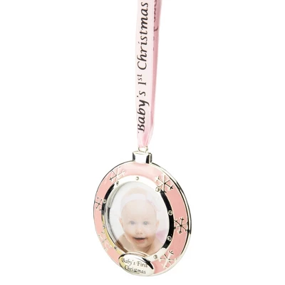 Northlight 3" Pink Silver-Plated Baby's First Christmas Photo Ornament With European Crystals 2 Northlight 3" Pink Silver-Plated Baby's First Christmas Photo Ornament With European Crystals - Image 2