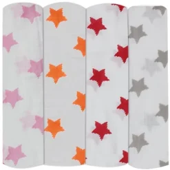 Bacati - Stars Girls Swaddling Muslin Blankets Of 4 (Pink, Orange,Red,Gray) -Baby Trend Sales Store GUEST af1454a4 87cb 4e2a 95a1 16c276f10104