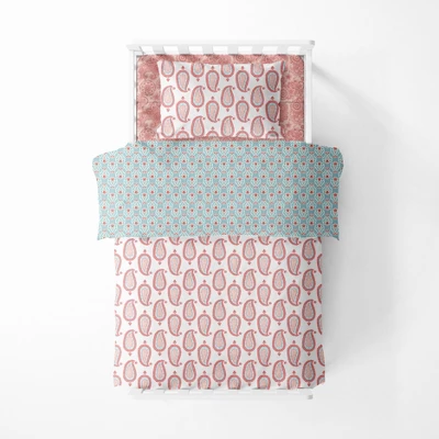 Bacati - Sophia Paisley Aqua Coral 3 Pc Toddler Bedding Sheet Set 7 Bacati - Sophia Paisley Aqua Coral 3 Pc Toddler Bedding Sheet Set - Image 7