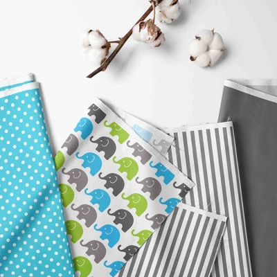 Bacati - Elephants Aqua/Lime/Gray 6 Pc Crib Bedding Set With Long Rail Guard Cover 1 Bacati - Elephants Aqua/Lime/Gray 6 Pc Crib Bedding Set With Long Rail Guard Cover