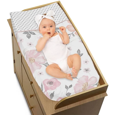 Sweet Jojo Designs Changing Pad Cover - Watercolor Floral - Pink/Gray 2 Sweet Jojo Designs Changing Pad Cover - Watercolor Floral - Pink/Gray - Image 2