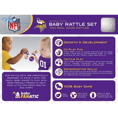 Baby Fanatic Wood Rattle 2 Pack - NFL Minnesota Vikings Baby Toy Set 2 Baby Fanatic Wood Rattle 2 Pack - NFL Minnesota Vikings Baby Toy Set - Image 2