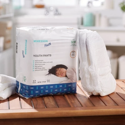 McKesson Youth Pants, Overnight Pull Up Pants - Size S/M, 38-65 Lbs, 17 Count, 4 Packs, 68 Total 1 McKesson Youth Pants, Overnight Pull Up Pants - Size S/M, 38-65 Lbs, 17 Count, 4 Packs, 68 Total