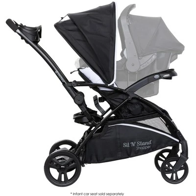 Baby Trend Sit N' Stand 5-in-1 Collapsible Shopper Stroller With Canopy, Visor, Extendable Storage Basket, Phone Tray, And 2 Cup Holders, Modern Khaki 2 Baby Trend Sit N' Stand 5-in-1 Collapsible Shopper Stroller With Canopy, Visor, Extendable Storage Basket, Phone Tray, And 2 Cup Holders, Modern Khaki - Image 2