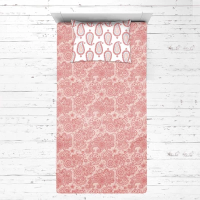 Bacati - Sophia Paisley Aqua Coral 3 Pc Toddler Bedding Sheet Set 4 Bacati - Sophia Paisley Aqua Coral 3 Pc Toddler Bedding Sheet Set - Image 4