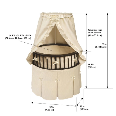 Badger Basket Elite Oval Baby Bassinet With Canopy - Espresso/Ecru 4 Badger Basket Elite Oval Baby Bassinet With Canopy - Espresso/Ecru - Image 4